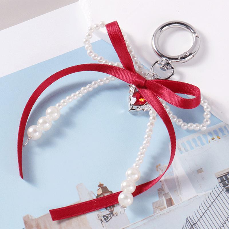 Брелок-бантик из искусственного жемчуга, брелок с бисером и лентой, подвесные аксессуары в корейском стиле, подвеска для сумки Y2K, декоративные аксессуары