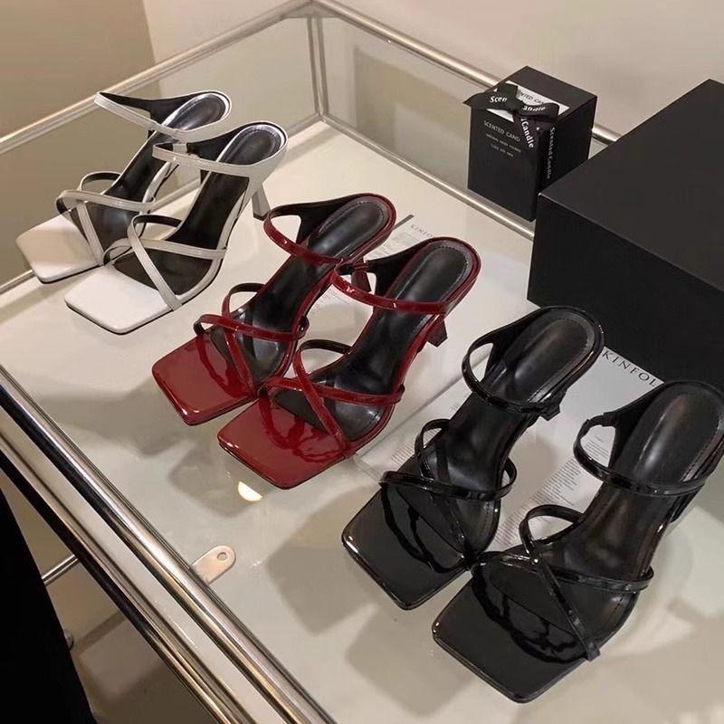 Sandals Red Sexy High Heels Slippers Temperament Cross High Heels Sandals Women's European and American Fashion Pointed 2025 New