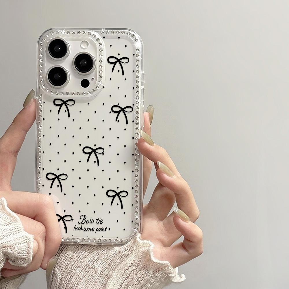 Роскошный Чехол для Телефона со Стразами и Бантом для iPhone 17 Pro Max 16 15 12 11 14 13 Pro Max 17 Air Мягкий Прозрачный Ударопрочный Бампер