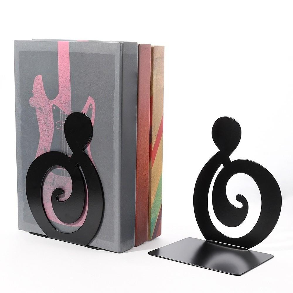 1 Pair Black Music Series Metal Book End L-Shape Music Score Book Holder Gift for Music Fans