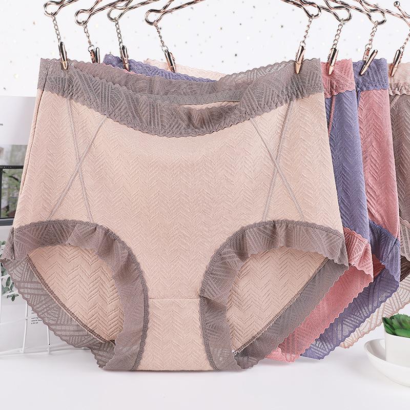 Женские летние трусики из хлопка и кружева больших размеров с высокой талией