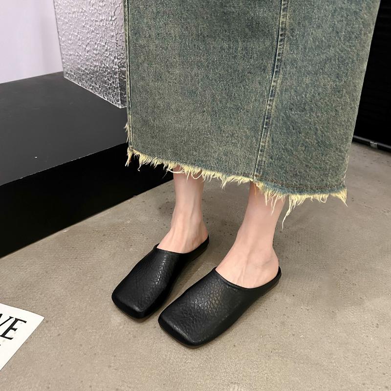 Мюли с квадратным носком, тапочки, женская обувь 2024 года, женские мокасины с плоской подошвой, повседневные, мягкие, однотонные, полуслайды Baotou