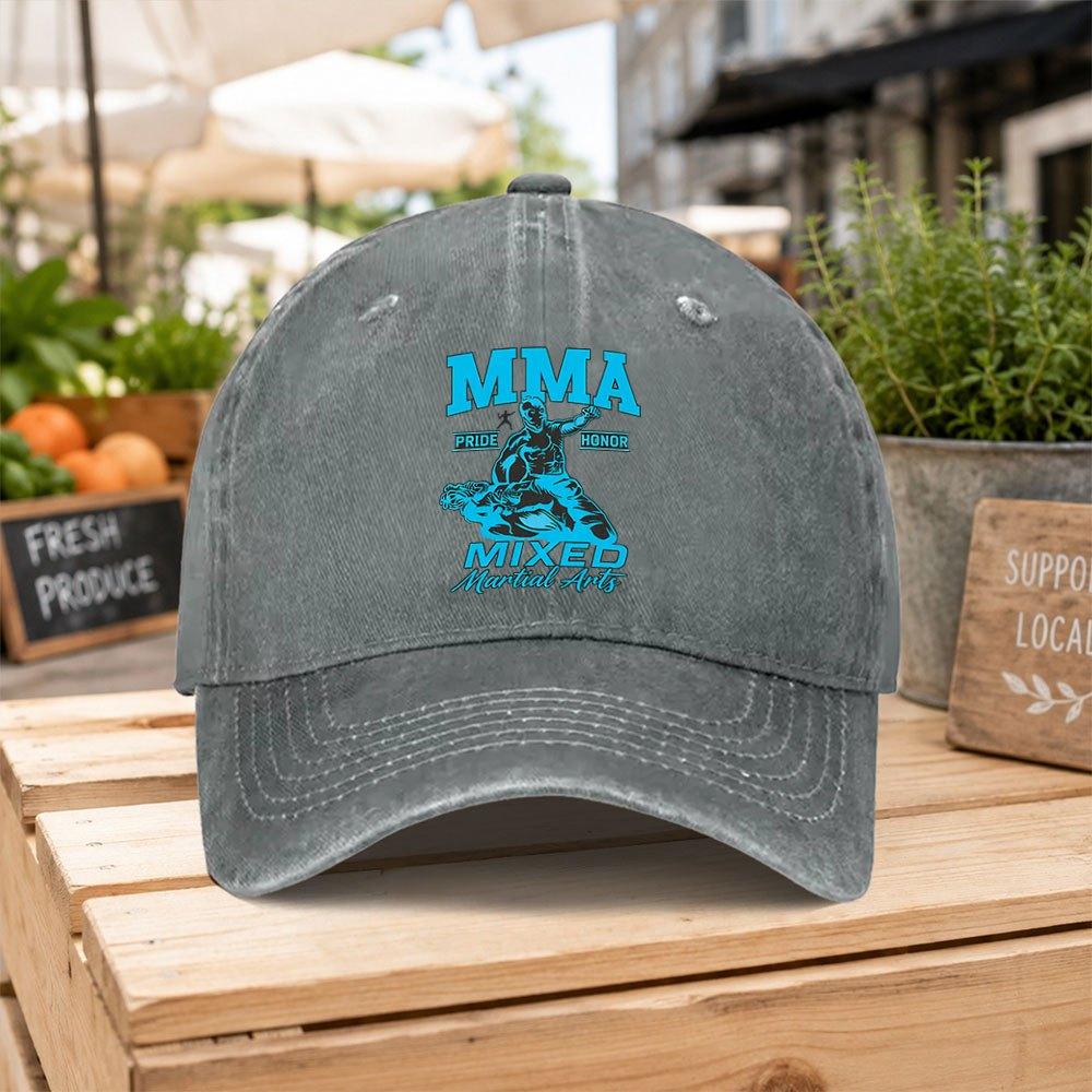 New Mma Mixed Martial Arts Washed Baseball Cap Unisex Casual Wear Hat Couples Travel Accessory Style Easy Fashion Dad Hat O