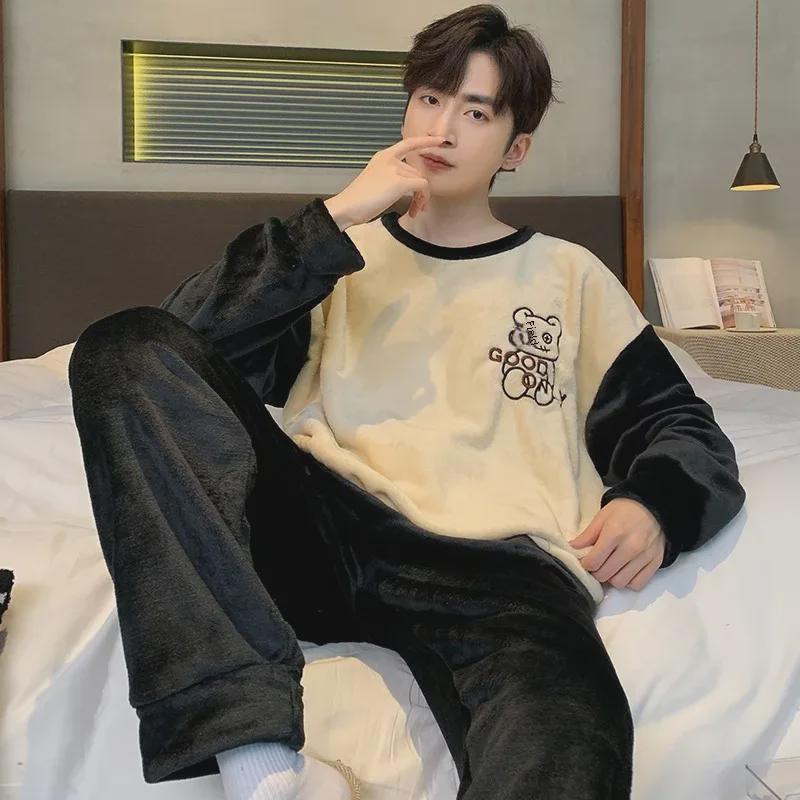 Men's Winter Pajamas Set - Thick Coral Fleece and Velvet Warm Flannel, Large Sizes Available