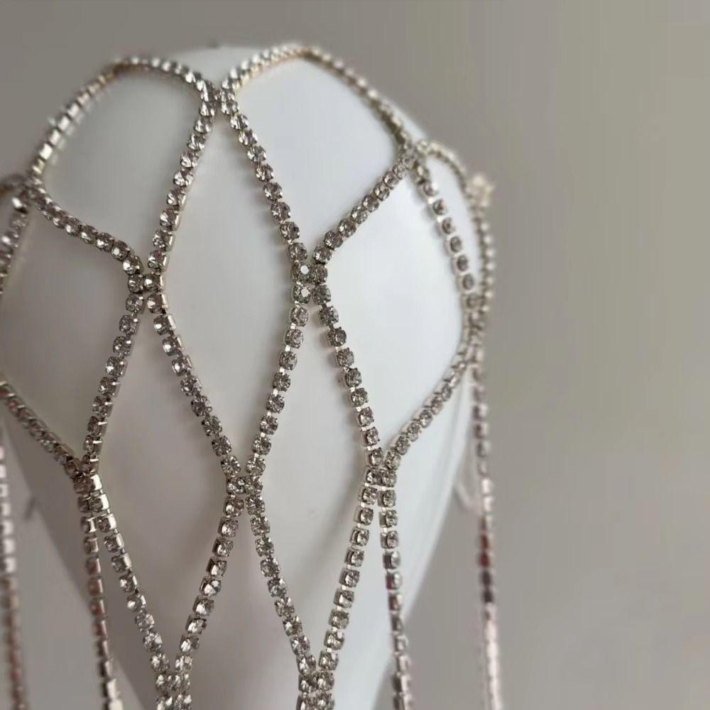 Сетчатая повязка на голову, инкрустированная стразами, длинная цепочка, свадебное украшение для головы, головной убор с кисточками, аксессуары для повязки на голову