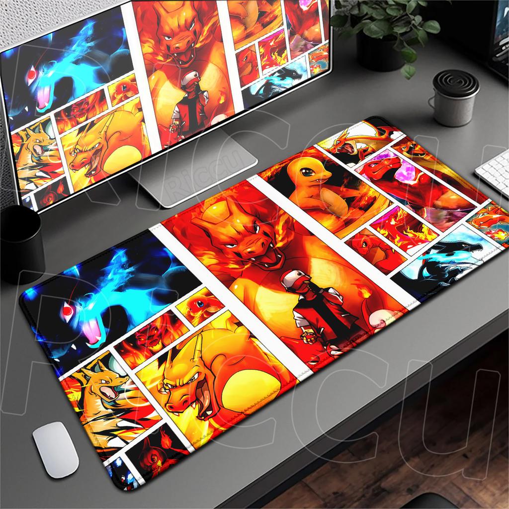 Locking Edge Washable Computer Desktop Mat XXL PC Laptop Anime Gaming Mouse pad P-Pokemon Charizard Keyboard Carpet Rubber Base
