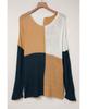 Blue Color Block Side Slit Plus Size Sweater