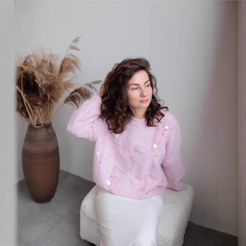 Женский осенне-зимний ретро-вязаный свитер с пайетками