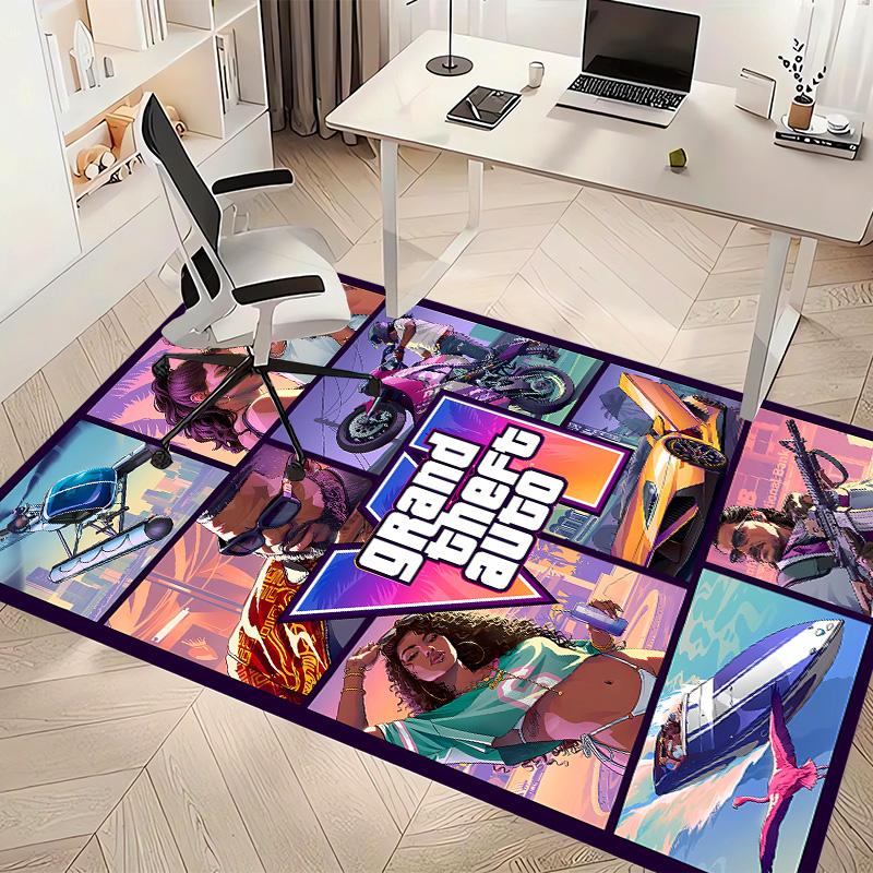 Ковер с принтом игры Grand Theft Auto - Мягкий, Моющийся, Нескользящий Коврик для Помещений под Офисные Стулья, Гостиную, Домашний Офис, Декоративный Ковер