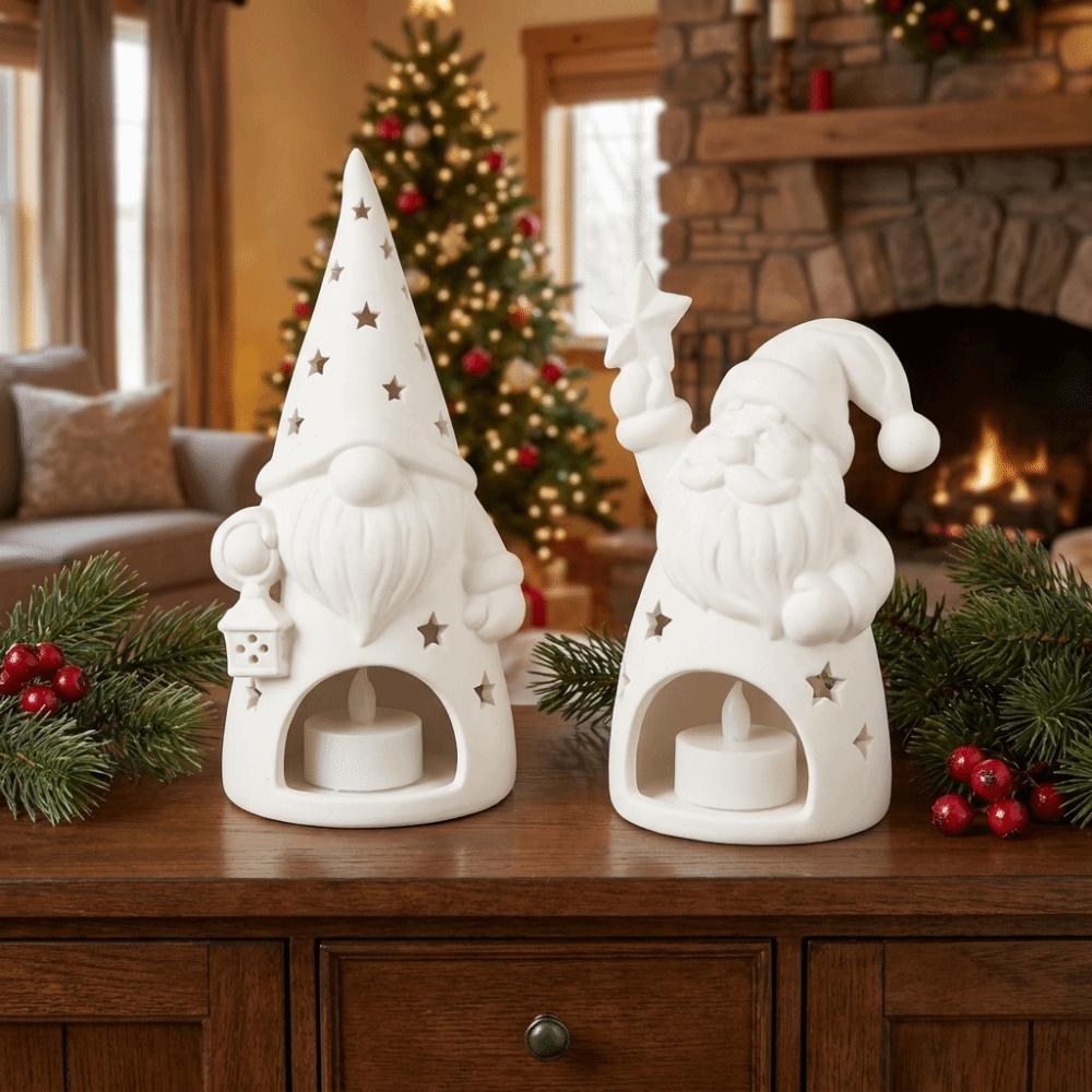 Hollow Out Santa Claus Candle Holder Unpainted Christmas Tealight Holder Home Decor