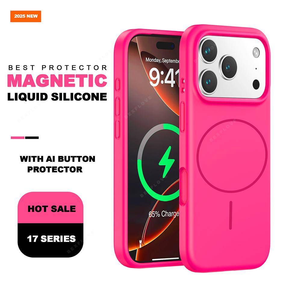 Милый магнитный чехол для телефона для iPhone 17 11 12 13 16 Pro Max Air 15 14 16 Plus Magsafe Жидкий силикон Защита зарядки Мягкая крышка