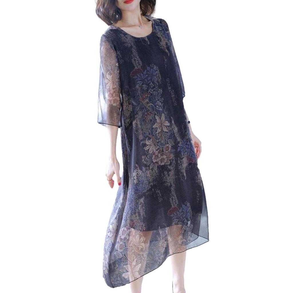 Chiffon Dress for Flower Round Asymmetrical Big Delicate Slender For Easy Care Elegant Flare Chiffon Lined Plump Flare Daily Adult Atmosphere