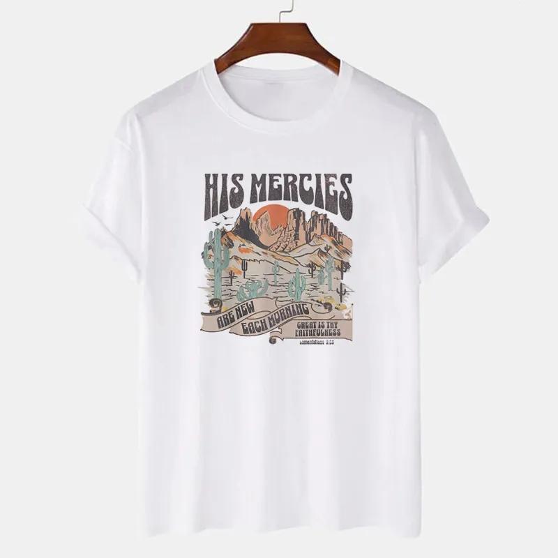 His Mercies Graphic Print Crew Neck TShirt Vintage Casual Short Sleeve Female TShirt Summer Fashion Womens Clothing Harajuku