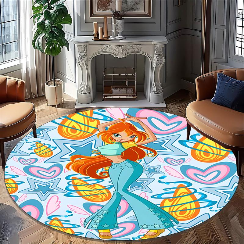 1pc Winx Club Carpet, Round Rug, Comfortable, Suitable for Entryways, Living Rooms, Office, And Bedrooms, Christmas Decoration