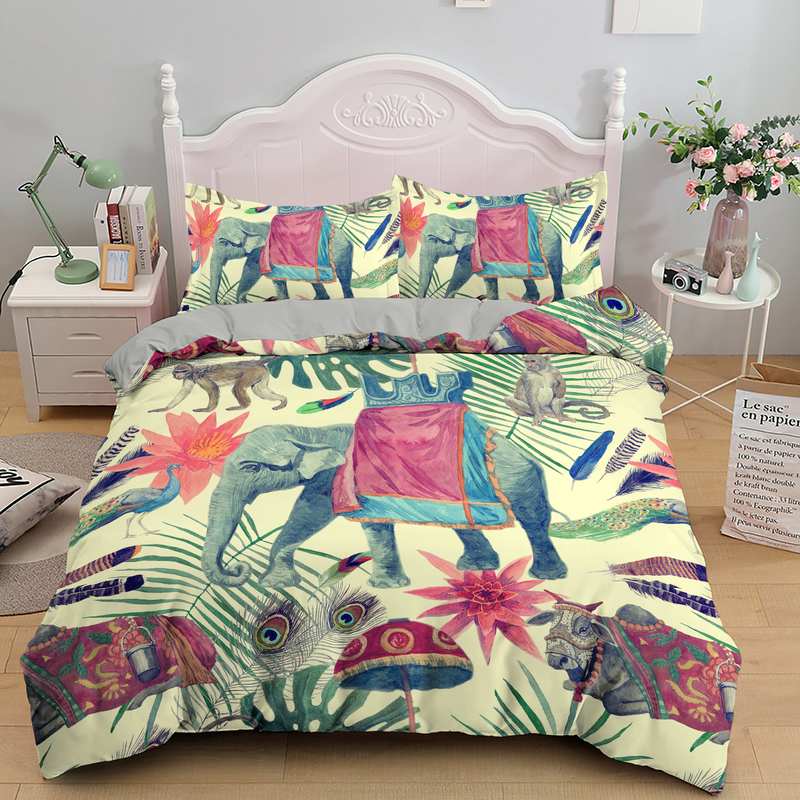 Комплекты постельного белья Bohemian Elephant, размер Queen King, цветной пододеяльник из 2/3 предметов, бохо-психоделический индийский мандала, полиэстеровое одеяло