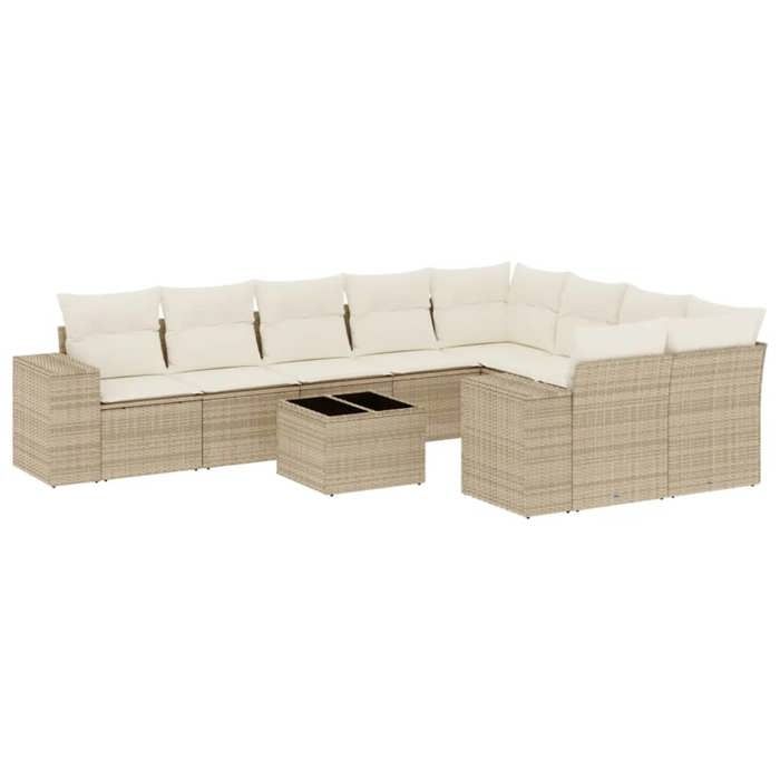 VidaXL Salon de Jardin avec Coussins 10 pcs, Canapés de Terrasse, Ensemble de Meubles de Patio, Mobilier d'Extérieur, Beige 3223047