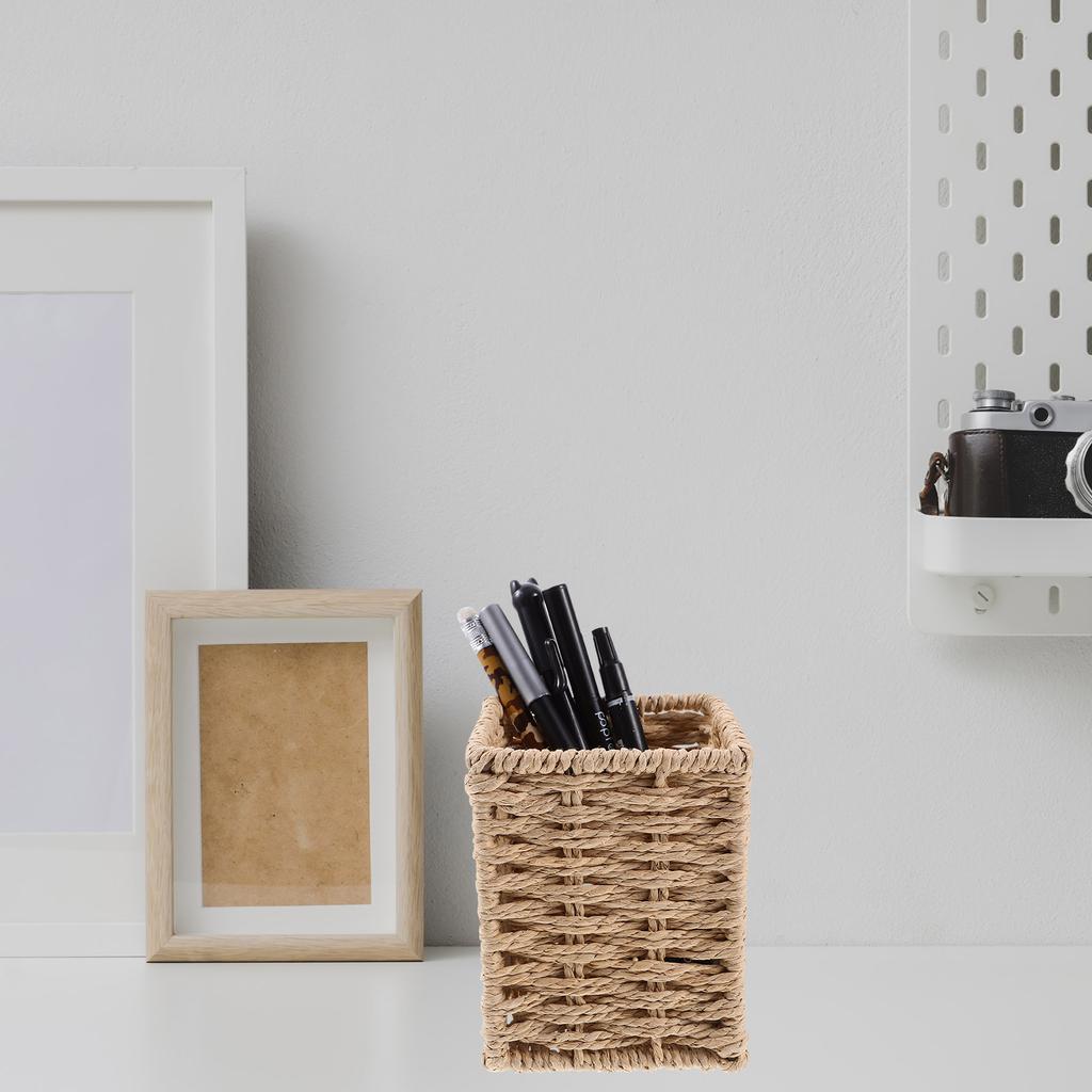Подставка для карандашей из ротанга, плетеная ручка, чашка для ручек, держатель для кистей для макияжа, плетеная лоза, настольный органайзер, контейнер для ручек, кухонная коробка