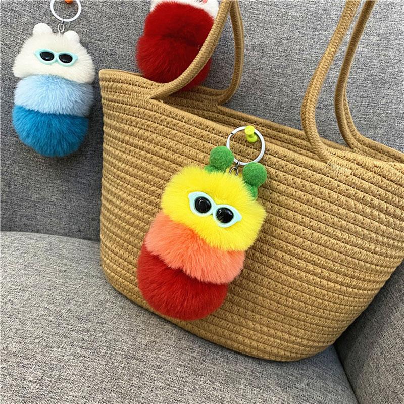 Cute Cartoon Plush Caterpillars Keychain Bag Ornaments Keyring Car Trinket Key Holder Easter Halloween Christmas Party Gift