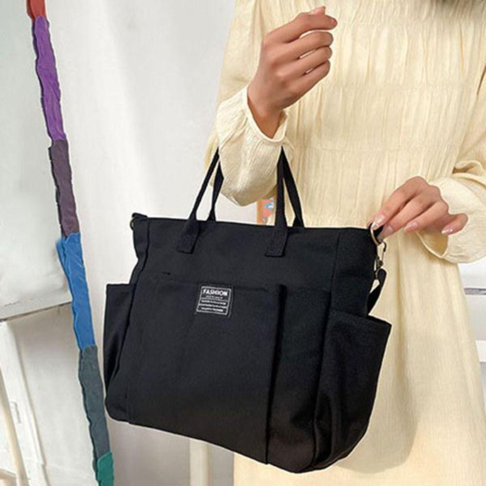 Large Capacity Shopping Bag Casual Mommy Bag Multi-pocket Canvas Tote Bag Streetwear