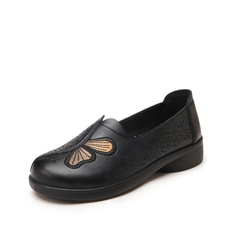 Обувь для мам весна и осень для людей среднего возраста и пожилых людей удобные однобортные туфли для людей среднего возраста и пожилых людей нескользящие летние кожаные сандалии сандалии с отверстиями