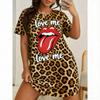 Принт 'Love Me Lips' для женщин Платья с коротким рукавом для сна Свободный повседневный крой Футболка Одежда для сна Домашняя одежда Ночная рубашка Одежда для отдыха Платья