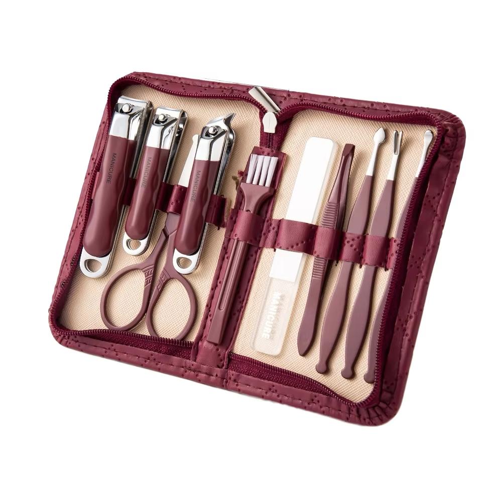 10-Piece Carbon Steel Classic Style High Quality Portable Nail Clippers Set Ear Scoop Flat Beveled Includes Nail File