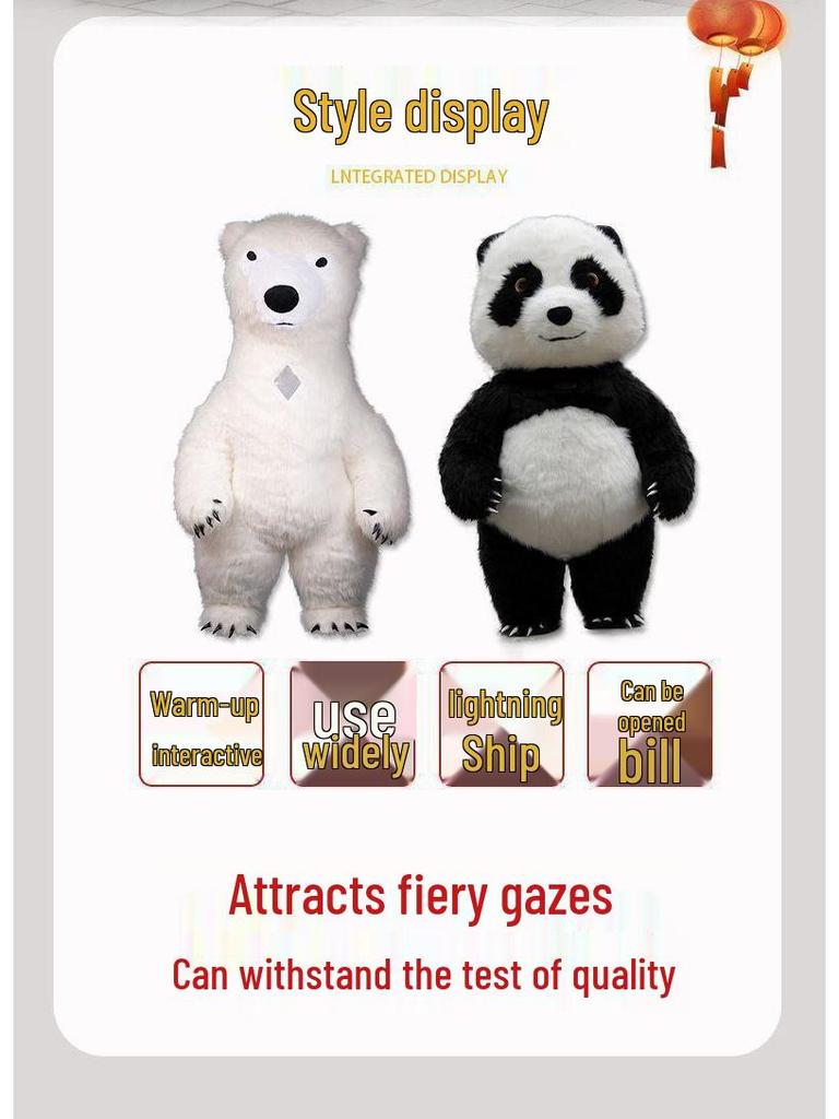 Inflatable Panda & Polar Bear Mascot Costume for Adults - Cartoon Puppet Outfit for Performances & Events