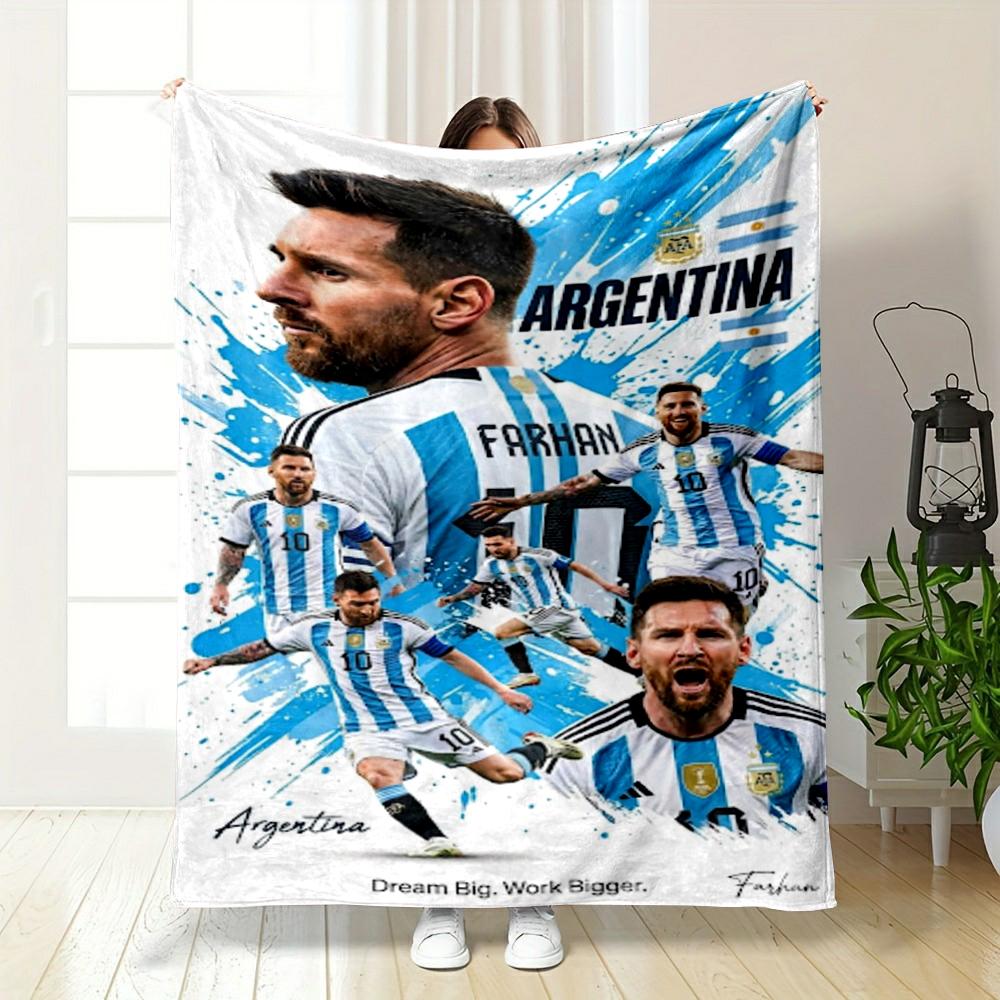 "Argentinian Soccer Star Montage Design Blanket" Flannel blanket for bedroom, living room, sofa, and nap sofas.