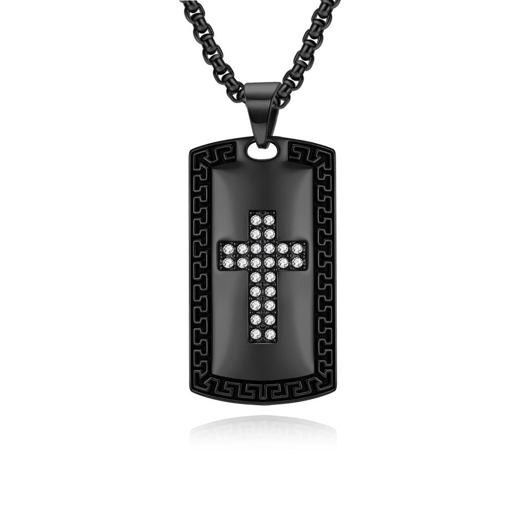 Retro Full Diamond Stainless Steel Cross Pendant Men's Niche Personality High Quality Wear Necklace Jewelry