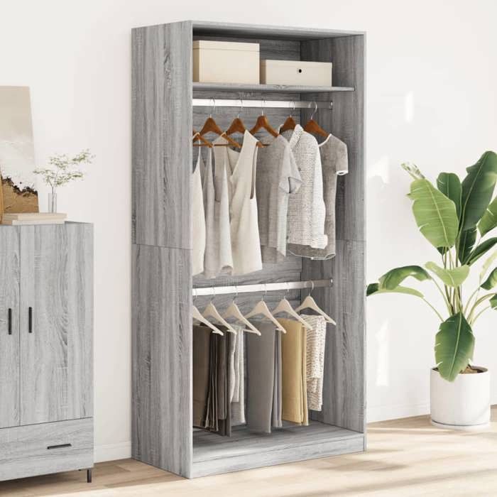 VidaXL Wardrobe Sonoma Grey 100x50x200 Cm Engineered Wood, Storage Cabinet, Wardrobe Organizer, Cabinet, 3307806