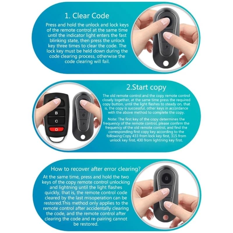 433 МГц Копия пульта дистанционного управления 4 кнопки открывания гаражных ворот Дубликатор Копия пульта дистанционного управления Клонирование Код 315/418/430 МГц