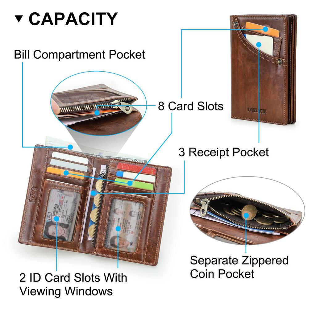 CONTACT'S Настоящая кожаная Картхолдер Кошелек для монет для Мужчин RFID Блокировка Картодержатели с карманом на молнии Держатель для ID-карты Мужской Маленький кошелек