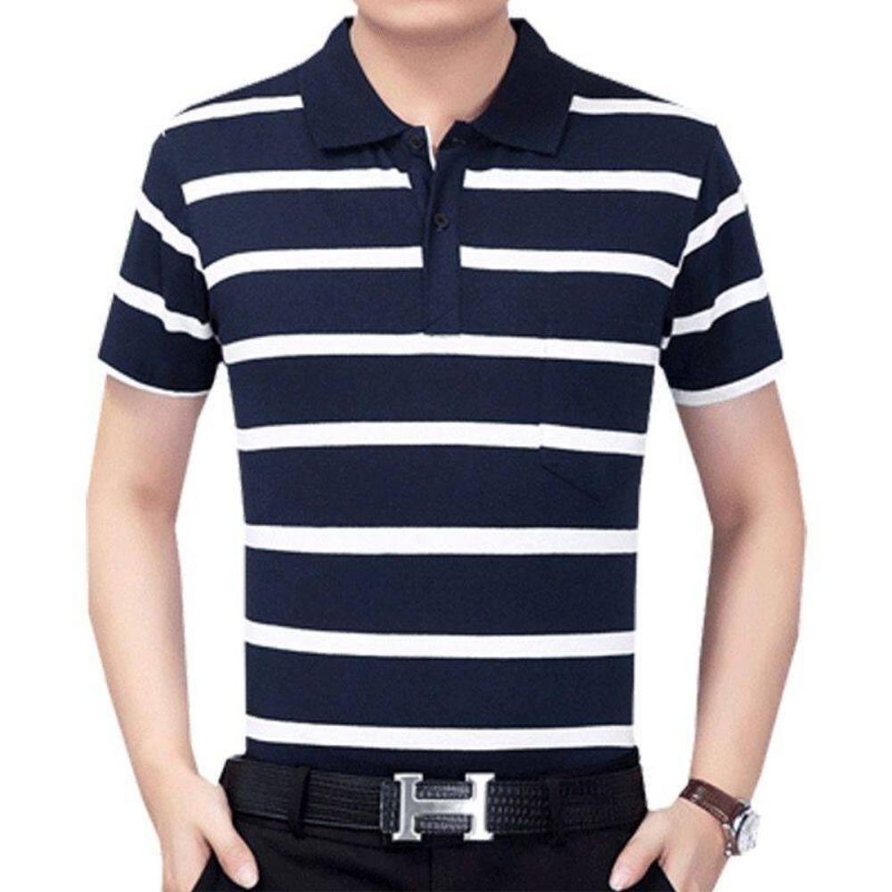 Рубашка поло с коротким рукавом, мужская футболка, свободная полосатая рубашка поло для мужчин, летняя рубашка