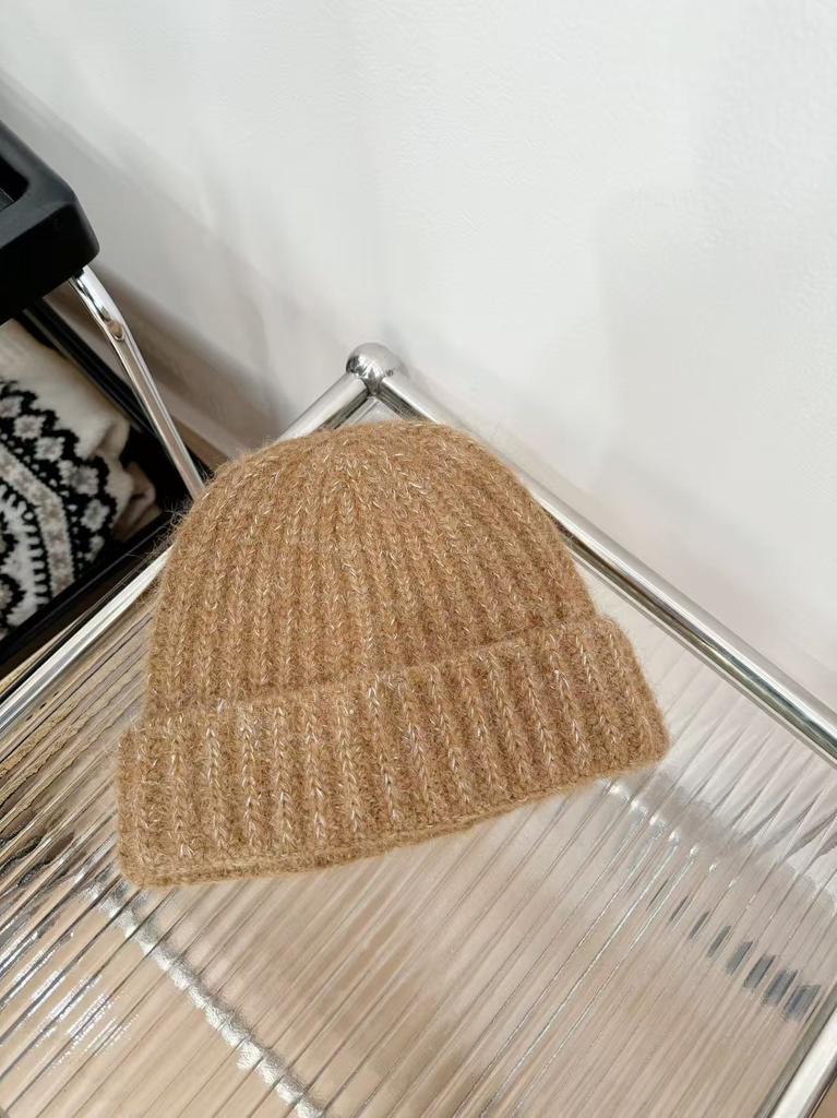 Gold thread wool hat women's autumn and winter warm wool knitted hat loose big head circumference ear protectors cold hat shows small face