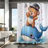 Cute Cartoon Pattern of Bear Whale Digital Print Shower Curtain, Bathroom Decoration and Home Decor, Free Hook Included