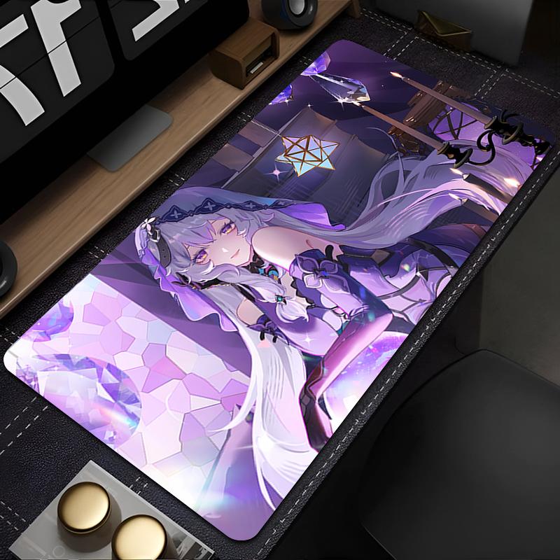 Игровой коврик для мыши Настольный коврик Противоскользящая резиновая основа Прошитые края Мистический фиолетовый Принт с аниме-девушкой для игр Офисного стола
