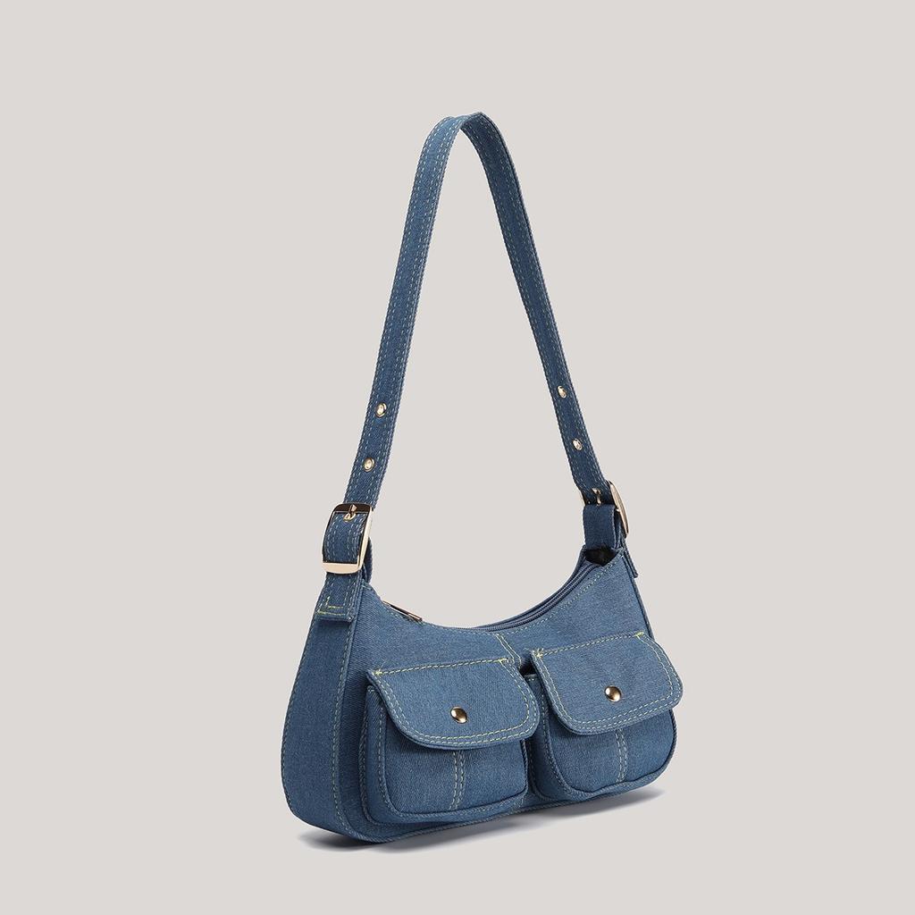 2025 New Versatile Denim Hobo Bag Niche Design Underarm Bag Women's Fashion Shoulder Bag Fashion Baguette Bag