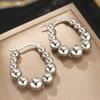 Geometric Stainless Steel Beaded Hoop Earrings for Women Ladies Classic Temperament Earrings Buckle Banquet Jewelry Accessories