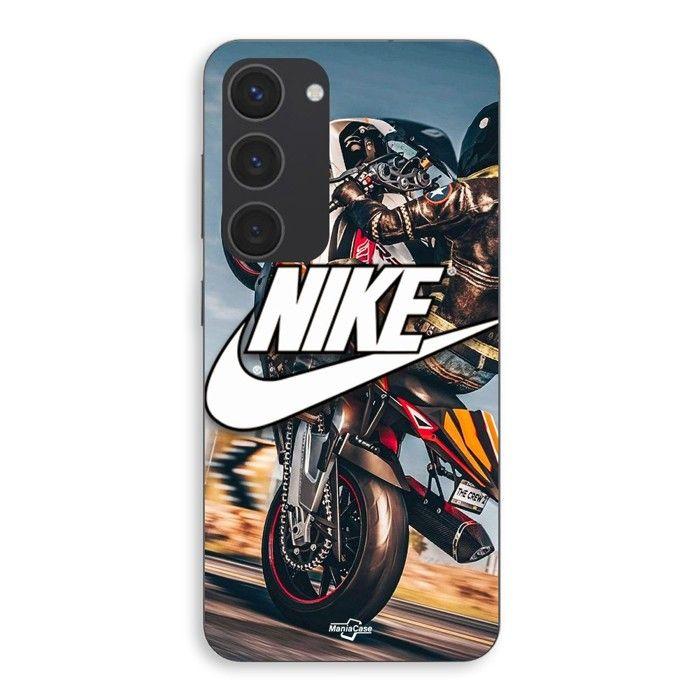 Coque de téléphone - MANIACASE - Samsung Galaxy S23 Plus - Silicone - Souple - Motif nike logo blanc roue moto