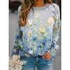 Round Neck Long Sleeved Flower Pattern Women's Clothing 3D Printing Comfortable Casual Loose Plus Size Pullover