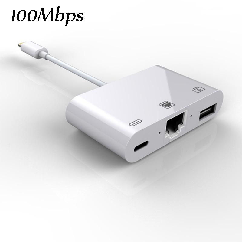 Высокоскоростной адаптер к проводной сети Ethernet RJ45 для iPhone/iPad с зарядкой и USB 3