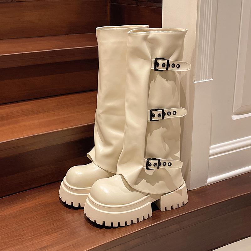 Мода Винтаж пряжка ремня женские сапоги в стиле вестерн ковбойские сапоги модные туфли на платформе толстый каблук женские лаконичные длинные Botas De Mujer