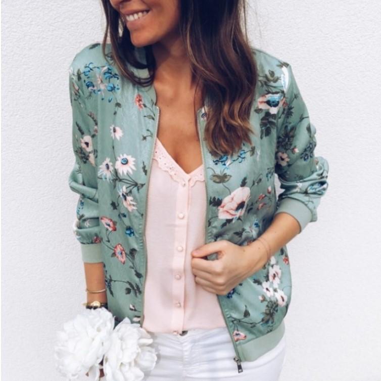 Женская элегантная куртка-бомбер на молнии, весенне-осенние куртки с цветочным принтом, офисная одежда, тонкое офисное пальто, верхняя одежда в стиле ретро