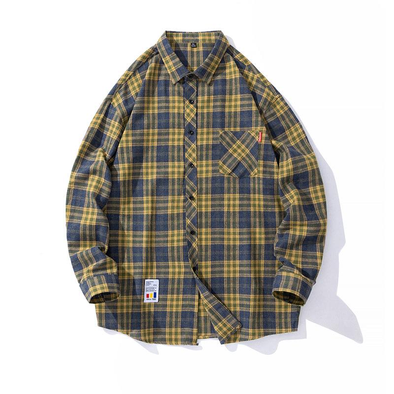 Мужская клетчатая рубашка с длинным рукавом, весенняя корейская повседневная рубашка, мужская рубашка