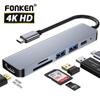 FONKEN Тип C 3,0 USB-концентратор для MacBook Удлинительный кабель HDMI 4K 30 Гц Адаптер-концентратор SD TF Card Reader для Samsung Huawei Аксессуары для ноутбуков