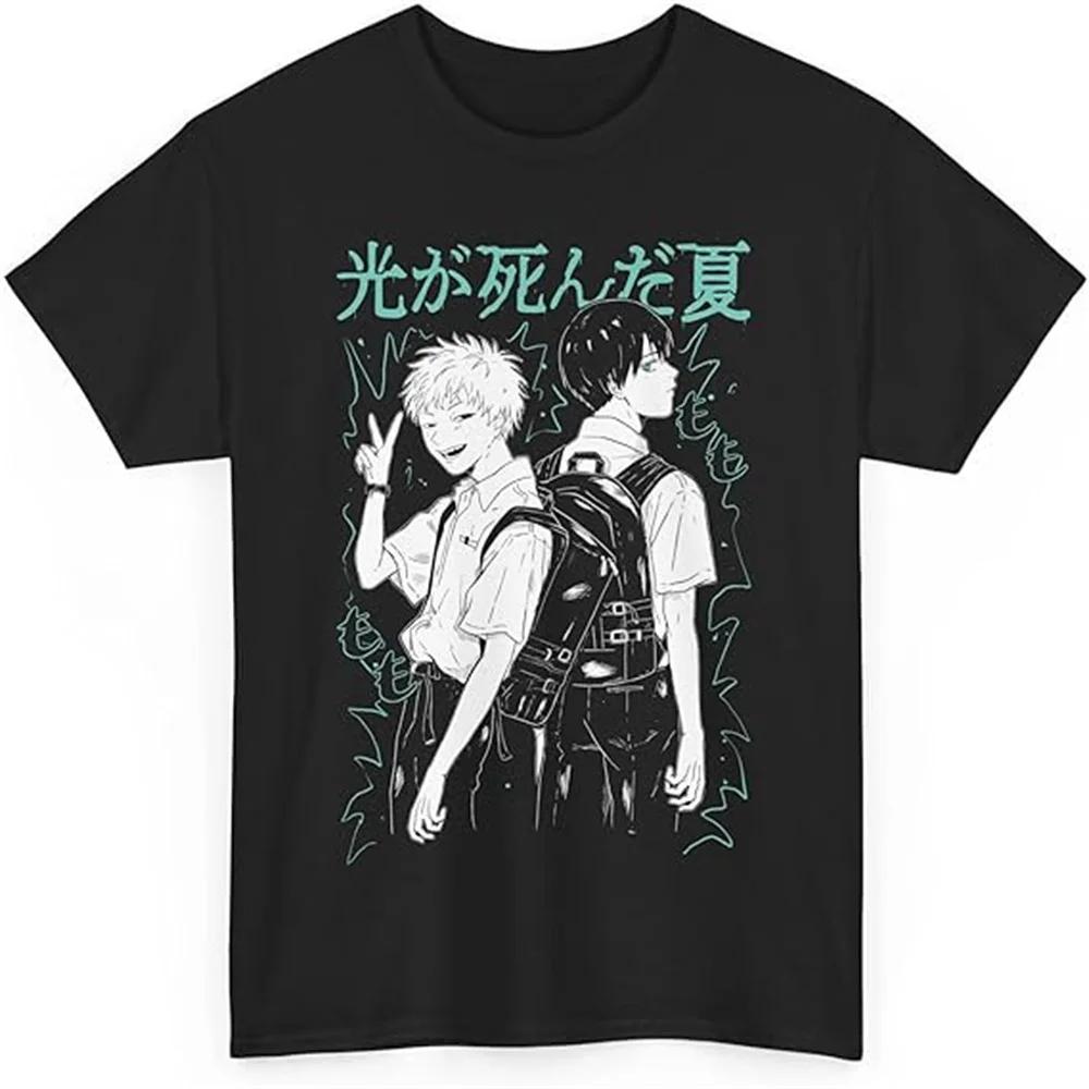 Summer Men's Japanese Anime Hikaru Died Cartoon Pattern Printed T-shirt, 100% Pure Cotton Fashionable Round-neck Clothing