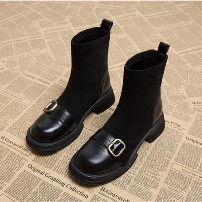 2024 зимние короткие плюшевые женские ботильоны модные женские хлопковые короткие ботильоны с круглым носком элегантная квадратная обувь на низком каблуке для женщин