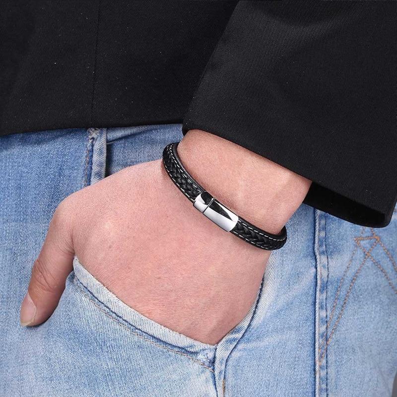 Black Leather Bracelet Women Fashion Bracelet Men Jewelry Health Care Preferred Bangles Gifts