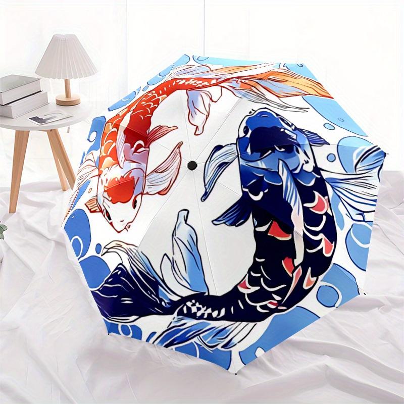 1pc Koi Fish Yin Yang Automatic Opening/closing umbrella, Reinforced 8-Rib Construction, Compact Travel Umbrella yy250808151