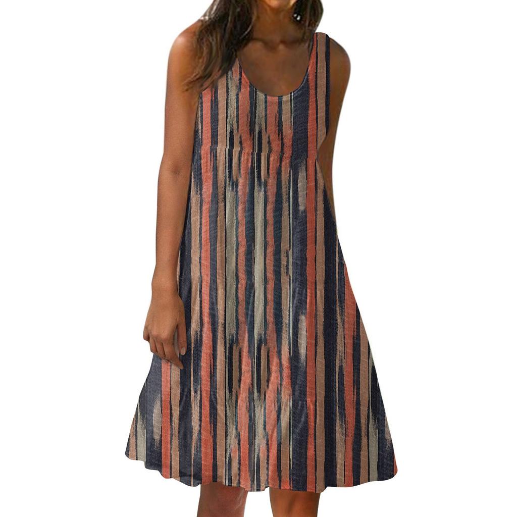 Женское платье, милая повседневная пляжная юбка без рукавов с принтом, сарафан